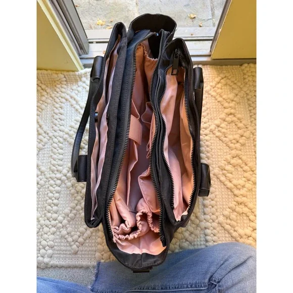 Poppy & Peonies Daily Tote Bag Black Nylon Laptop Sleeve Travel Work Bag - Picture 6 of 11